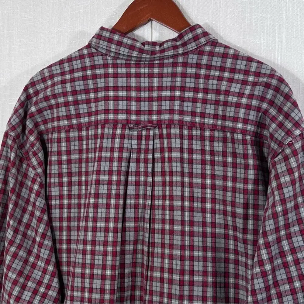 Eddie Bauer Red Grey Plaid Button Down Shirt Men’s Size XL